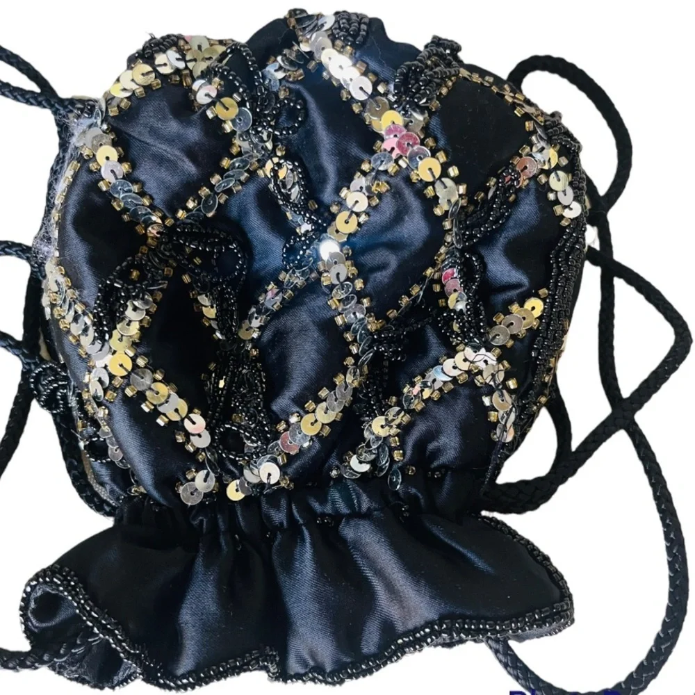 The Furst Collection Evening Sequin & Bead Crossbody Black Gold/Silver Handbag
